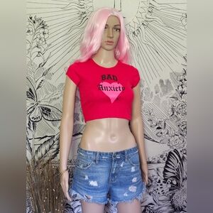 Megan The Stallion 'Bad Anxiety' Heart And Stars Red Graphic Crop Top Sz XS